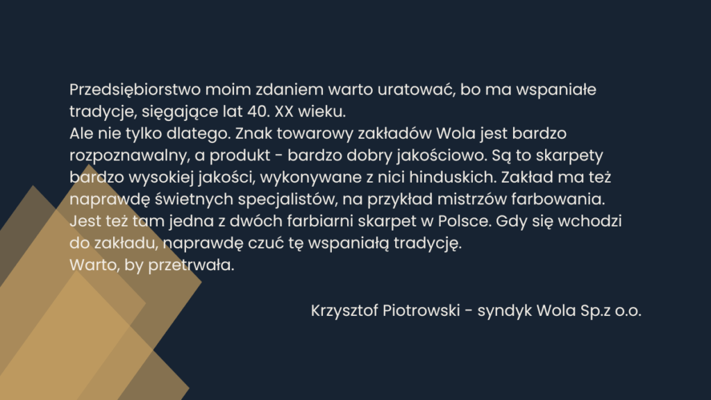 Syndyk ratuje polskie zakłady Wola Sp. z o.o.